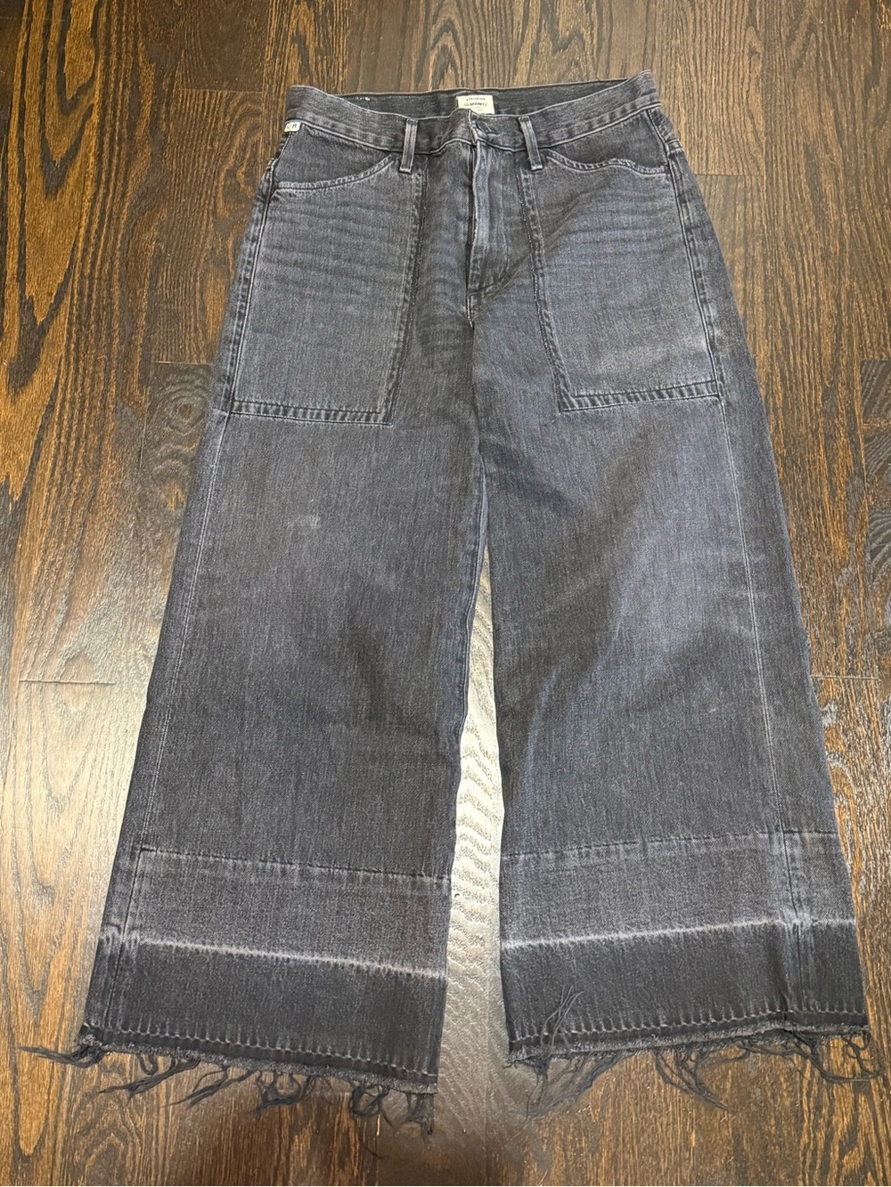 Citizens Of Humanity Washed Black Wide-Leg Crop Jeans